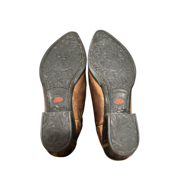 Women's Justin Brown Gold Embroidered Heeled Cowboy Boots 7.5 - Picture 3 of 8